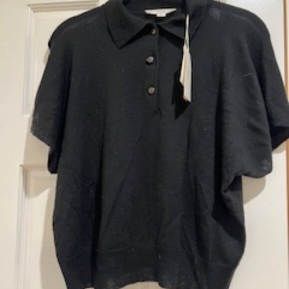 NWT Vince Black Polo Style Short Sleeve Lightweight Wool/Cashmere Sweater Size M